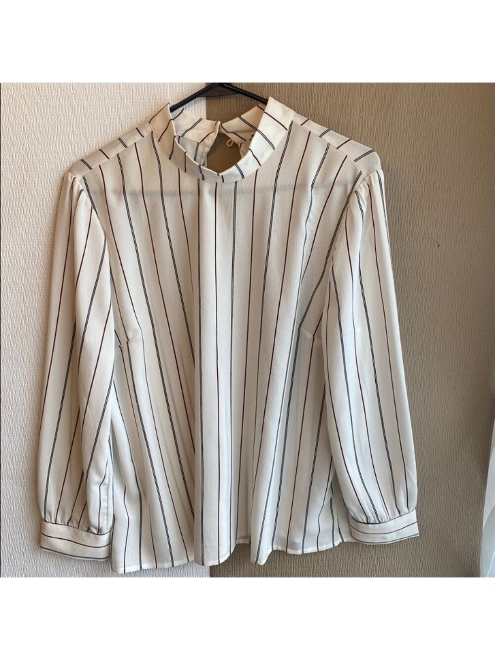 Ann Taylor White Blouse with Red and Black Stripes
